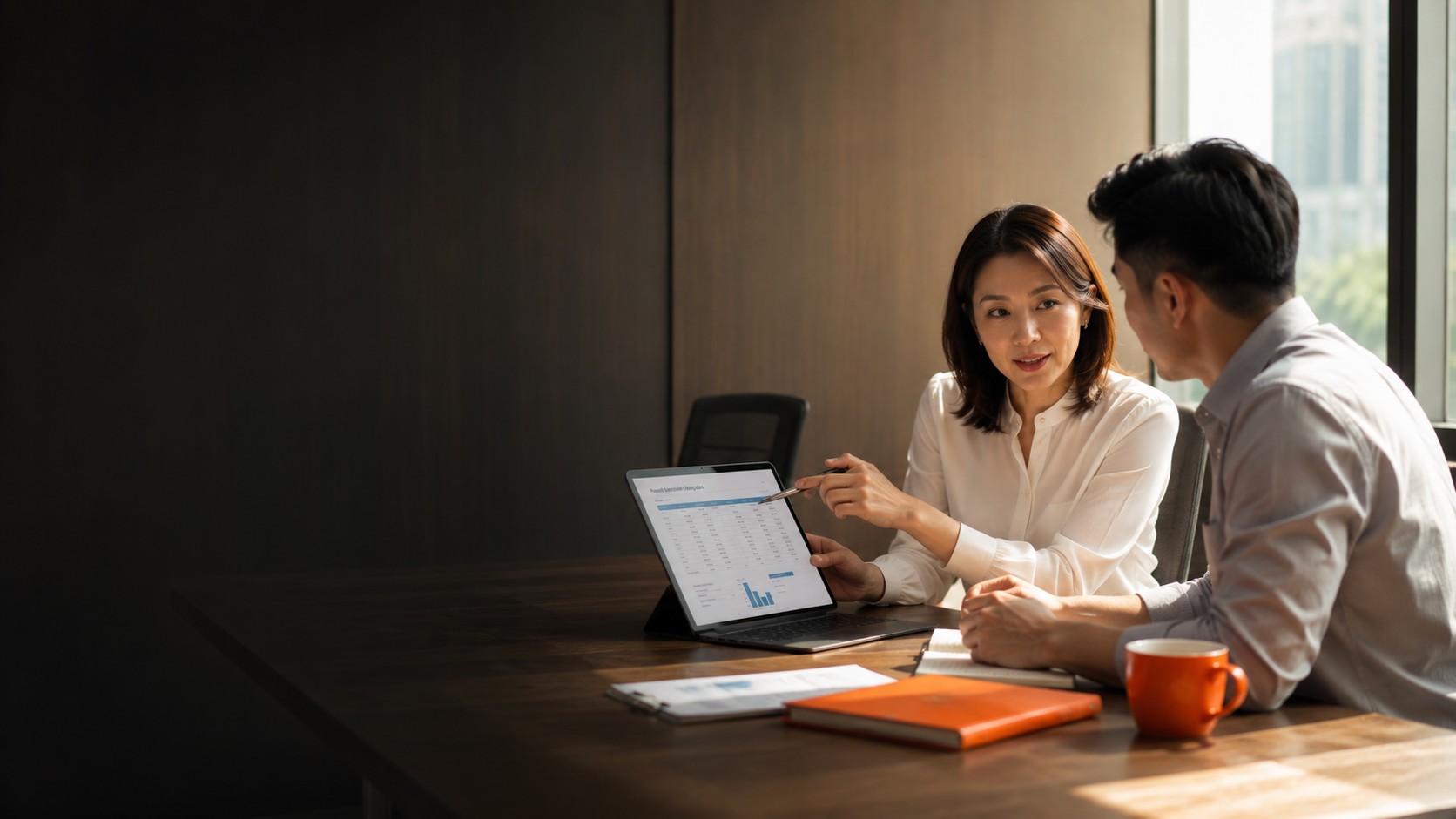 Payroll Outsourcing Vietnam — People Profilers payroll consultant reviewing monthly payslip report and statutory contributions with client